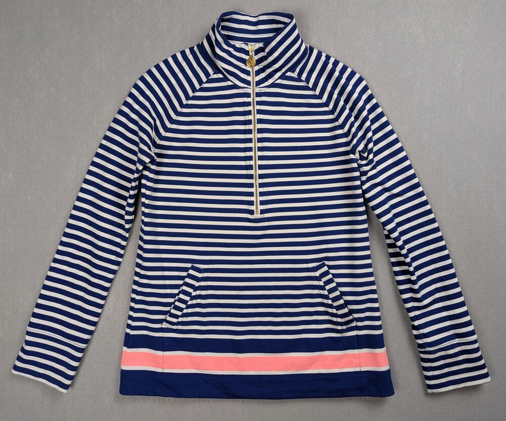 Lilly Pulitzer Skipper Popover Half Zip Pullover Striped Navy Coral Trim Size XS